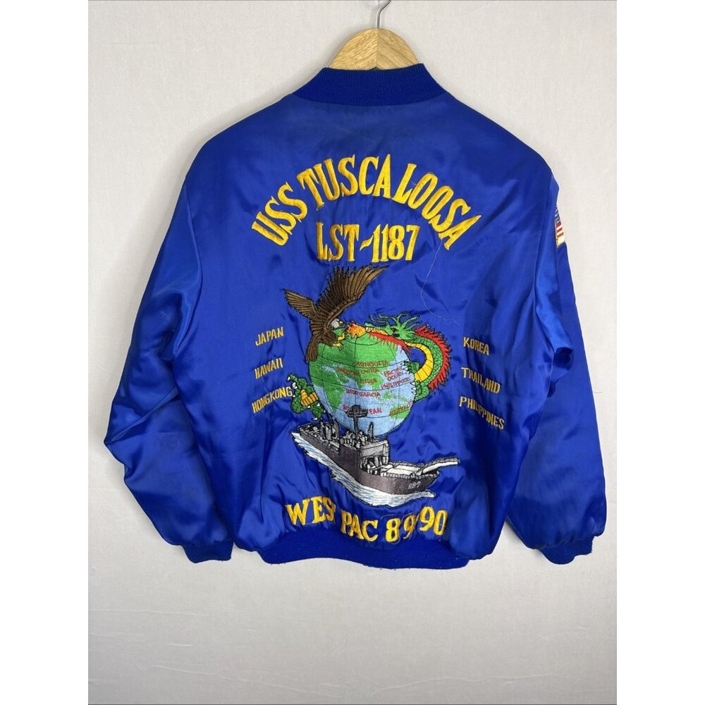Vintage USS Tuscaloosa LST-1187 West Pac 89-90 Satin Bomber Jacket USA‎ Small
